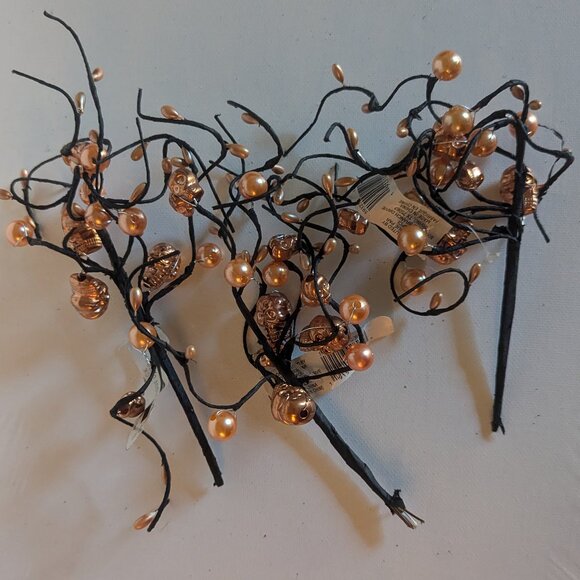 NWT 3 Goth Skulls Pearls Orange Halloween Decoration Floral Picks Ashland Decor - Picture 2 of 15